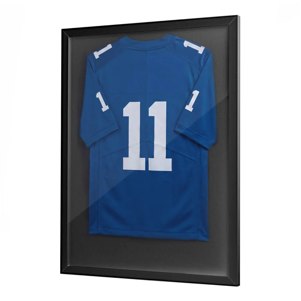 VEVOR Jersey Frame Display Case, 35.4 x 27.6 x 1.2 in, Wooden Sport Jersey Shadow Box with 98% UV Protection PC Panel and Hanger, for Baseball Basketball Football Hockey Shirt Sport Uniform, Black
