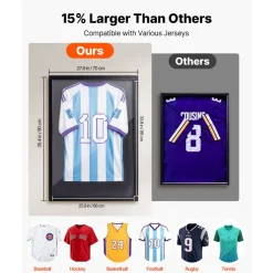 VEVOR Jersey Frame Display Case, 35.4 x 27.6 x 1.2 in, Wooden Sport Jersey Shadow Box with 98% UV Protection PC Panel and Hanger, for Baseball Basketball Football Hockey Shirt Sport Uniform, Black