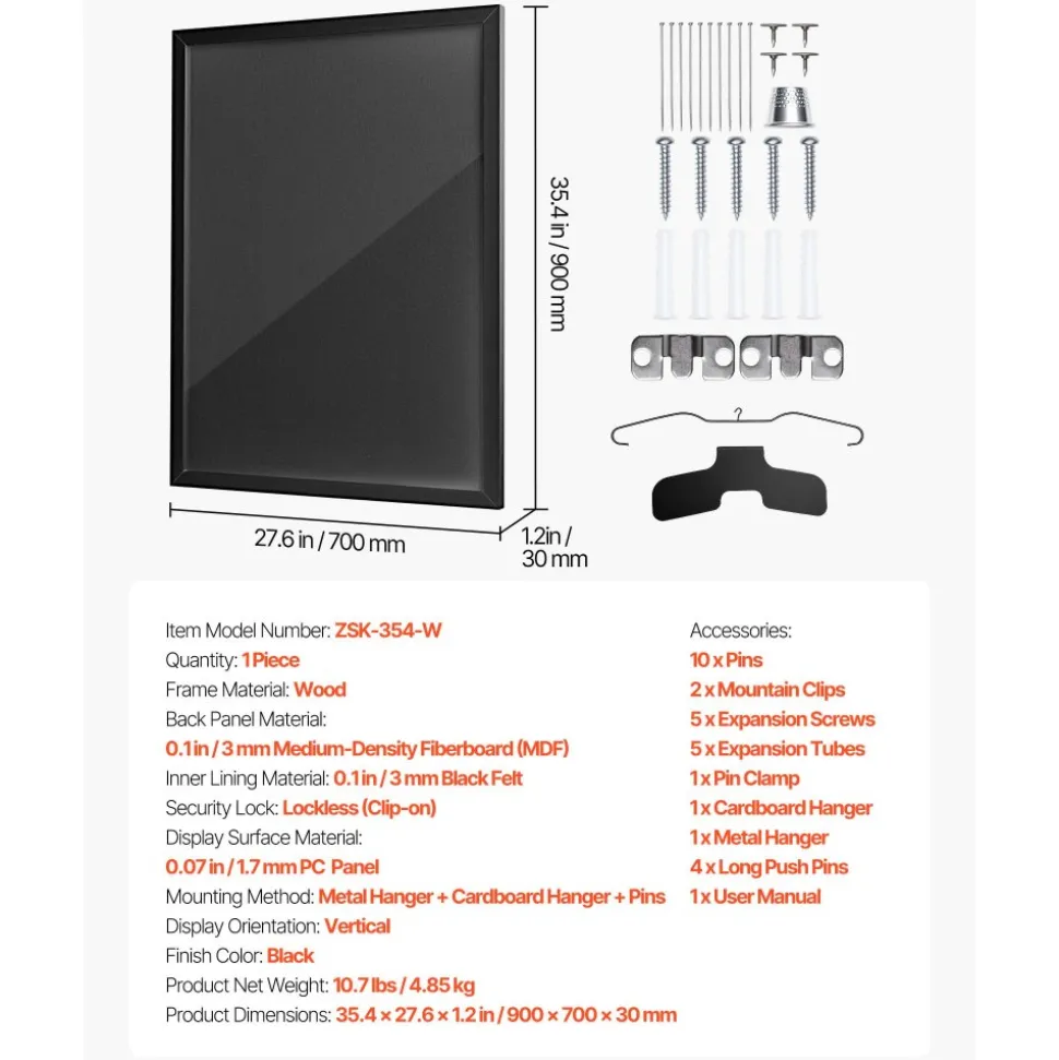 VEVOR Jersey Frame Display Case, 35.4 x 27.6 x 1.2 in, Wooden Sport Jersey Shadow Box with 98% UV Protection PC Panel and Hanger, for Baseball Basketball Football Hockey Shirt Sport Uniform, Black