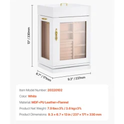 VEVOR Jewelry Box, 360° Rotating Jewelry Organizer with Magnetic Door, Acrylic Window and Built-in 4 Necklace Hooks, Spacious Storage Case with Metal Handles, Bottom Pad and Soft Flannel Lining, White
