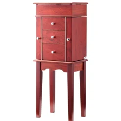 VEVOR Jewelry Cabinet Armoire, Standing Wood Jewelry Storage Chest with 3 Drawers, Flip Top Mirror, 4 Top Storage Compartments, Zinc Alloy Handles, 2 Side Doors with 6 Necklace Hooks