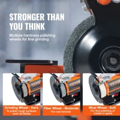 VEVOR Jewelry Polisher, Bench Grinder Polishing & Buffing Machine, 3590RPM Bench Lathe Polisher with 1 Wool Wheel & 1 Abrasive Fiber Wheel & 1 Grinding Wheel & 100pcs Tools