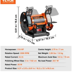 VEVOR Jewelry Polisher, Bench Grinder Polishing & Buffing Machine, 3590RPM Bench Lathe Polisher with 1 Wool Wheel & 1 Abrasive Fiber Wheel & 1 Grinding Wheel & 100pcs Tools