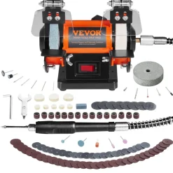 VEVOR Jewelry Polisher, Bench Grinder Polishing & Buffing Machine, 3590RPM Bench Lathe Polisher with 1 Wool Wheel & 1 Abrasive Fiber Wheel & 1 Grinding Wheel & 100pcs Tools