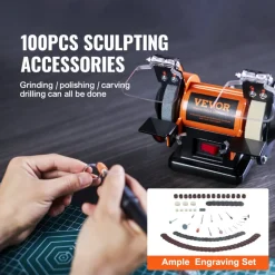VEVOR Jewelry Polisher, Bench Grinder Polishing & Buffing Machine, 3590RPM Bench Lathe Polisher with 1 Wool Wheel & 1 Abrasive Fiber Wheel & 1 Grinding Wheel & 100pcs Tools