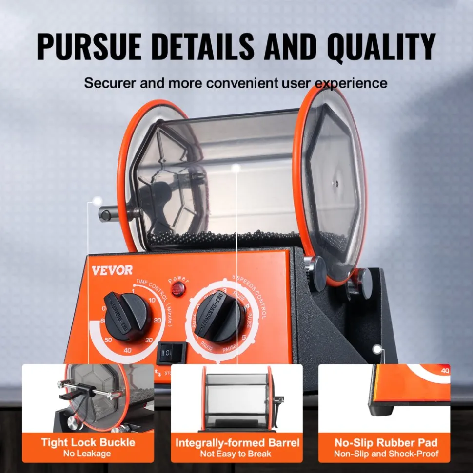 VEVOR Jewelry Polisher Tumbler, 6.6lbs/3kg Capacity Mini Rotary Tumbler Machine with 0-60 Minutes Timer, 5 Speeds Jewelry Rotary Finisher for Surface Polishing Grinding Buffing Gemstones Jewels Coins