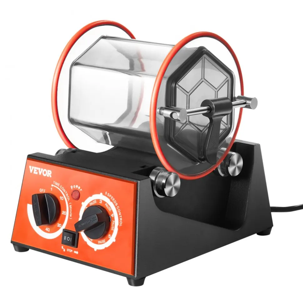 VEVOR Jewelry Polisher Tumbler, 6.6lbs/3kg Capacity Mini Rotary Tumbler Machine with 0-60 Minutes Timer, 5 Speeds Jewelry Rotary Finisher for Surface Polishing Grinding Buffing Gemstones Jewels Coins