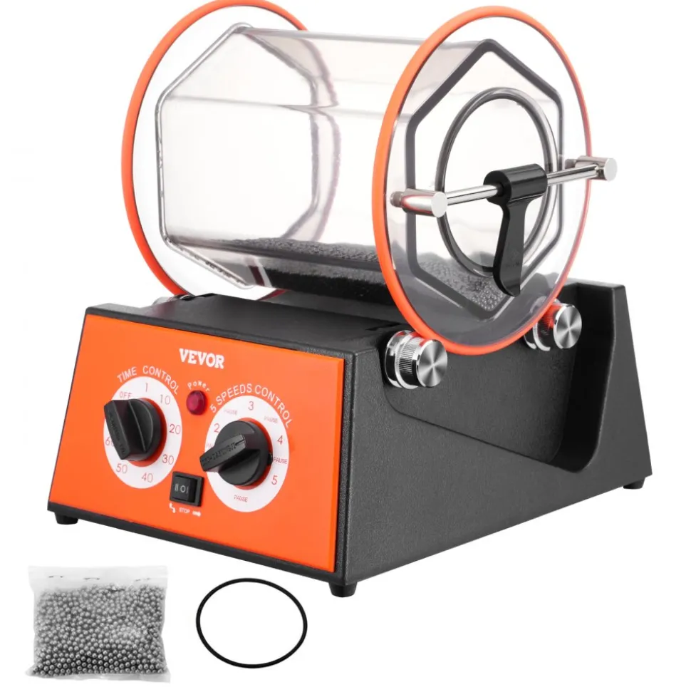VEVOR Jewelry Polisher Tumbler, 11lbs/5kg Capacity Mini Rotary Tumbler Machine with 0-60 Minutes Timer, 5 Speeds Jewelry Rotary Finisher for Surface Polishing Grinding Buffing Gemstones Jewels Coins