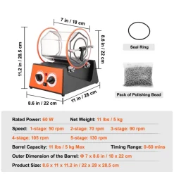 VEVOR Jewelry Polisher Tumbler, 11lbs/5kg Capacity Mini Rotary Tumbler Machine with 0-60 Minutes Timer, 5 Speeds Jewelry Rotary Finisher for Surface Polishing Grinding Buffing Gemstones Jewels Coins