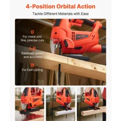 VEVOR Jig Saw, 6.5 Amp, 3000 SPM Blade Speed, Electric Jigsaw with 6 pcs Blades, LED Light, 6 Variable Speed, 0- 45° Bevel Cuts, 4 Orbital Settings for Straight/Circle Cutting, for Wood and Metal