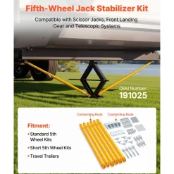 VEVOR JT's Strong Arm Jack Stabilizer Kit 191025, Fits for 5th Wheel RV and Travel Trailer Kit, Fifth-Wheel Jack Stabilizer for Telescopic System, Reduces Chassis Movement, Easy Bolt-On Installation