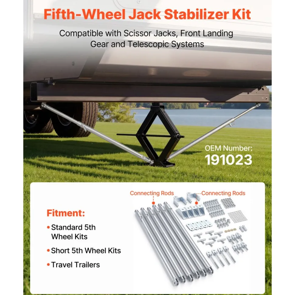 VEVOR JT's Strong Arm Jack Stabilizer Kit 191023, Fits for 5th Wheel RV and Travel Trailer Kit, Fifth-Wheel Jack Stabilizer for Telescopic System, Reduces Chassis Movement, Easy Bolt-On Installation