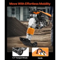 VEVOR Jumping Jack Compactor, 6.5 HP Vibratory Rammer Fuel-Powered 196 cc Engine Tamper, 3600 lbs Impact Force, 26" Max Compaction Depth, for Soil, Gravel, Footings, Concrete Slabs, and Foundations
