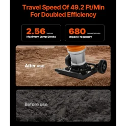 VEVOR Jumping Jack Compactor, 6.5 HP Vibratory Rammer Fuel-Powered 196 cc Engine Tamper, 3600 lbs Impact Force, 26