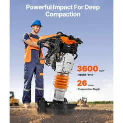 VEVOR Jumping Jack Compactor, 6.5 HP Vibratory Rammer Fuel-Powered 196 cc Engine Tamper, 3600 lbs Impact Force, 26