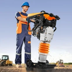 VEVOR Jumping Jack Compactor, 6.5 HP Vibratory Rammer Fuel-Powered 196 cc Engine Tamper, 3600 lbs Impact Force, 26