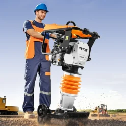 VEVOR Jumping Jack Compactor, 6.5 HP Vibratory Rammer Fuel-Powered 196 cc Engine Tamper, 3600 lbs Impact Force, 26" Max Compaction Depth, Four-Spring, for Soil, Gravel, Concrete Slabs, Foundations