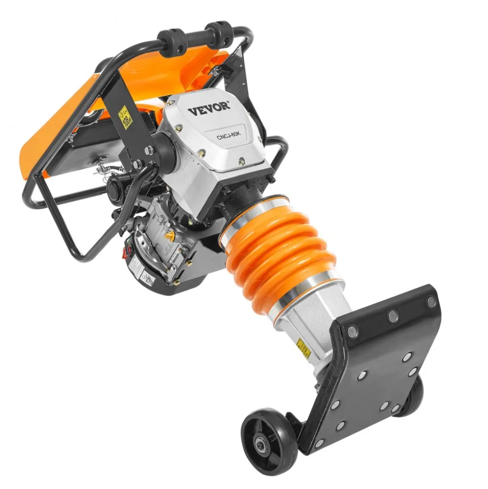 VEVOR Jumping Jack Compactor, 6.5 HP Vibratory Rammer Fuel-Powered 196 cc Engine Tamper, 3600 lbs Impact Force, 26" Max Compaction Depth, Four-Spring, for Soil, Gravel, Concrete Slabs, Foundations