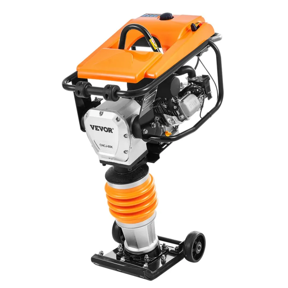 VEVOR Jumping Jack Compactor, 6.5 HP Vibratory Rammer Fuel-Powered 196 cc Engine Tamper, 3600 lbs Impact Force, 26" Max Compaction Depth, Four-Spring, for Soil, Gravel, Concrete Slabs, Foundations
