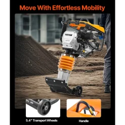 VEVOR Jumping Jack Compactor, 6.5 HP Vibratory Rammer Fuel-Powered 196 cc Engine Tamper, 3600 lbs Impact Force, 26