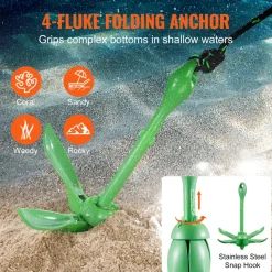 VEVOR Kayak Anchor Kit, 3.5 lb Paddle Board Anchor Kit with 26.2 ft/8 m Rope and Buoy, Folding Small Boat Anchor with Storage Bag and Snap Hook, Kayak Accessories for Kayaks, Small Boats, Canoes