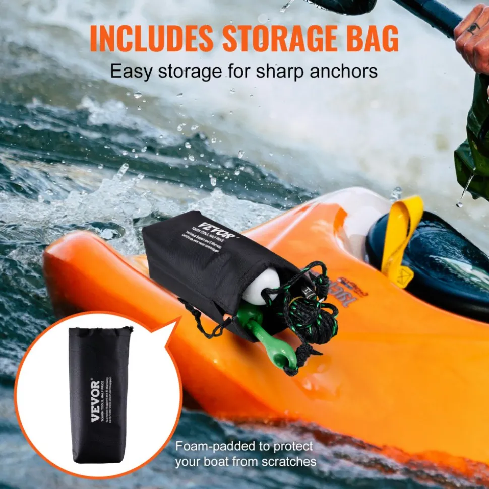 VEVOR Kayak Anchor Kit, 3.5 lb Paddle Board Anchor Kit with 26.2 ft/8 m Rope and Buoy, Folding Small Boat Anchor with Storage Bag and Snap Hook, Kayak Accessories for Kayaks, Small Boats, Canoes