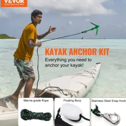 VEVOR Kayak Anchor Kit, 3.5 lb Paddle Board Anchor Kit with 26.2 ft/8 m Rope and Buoy, Folding Small Boat Anchor with Storage Bag and Snap Hook, Kayak Accessories for Kayaks, Small Boats, Canoes