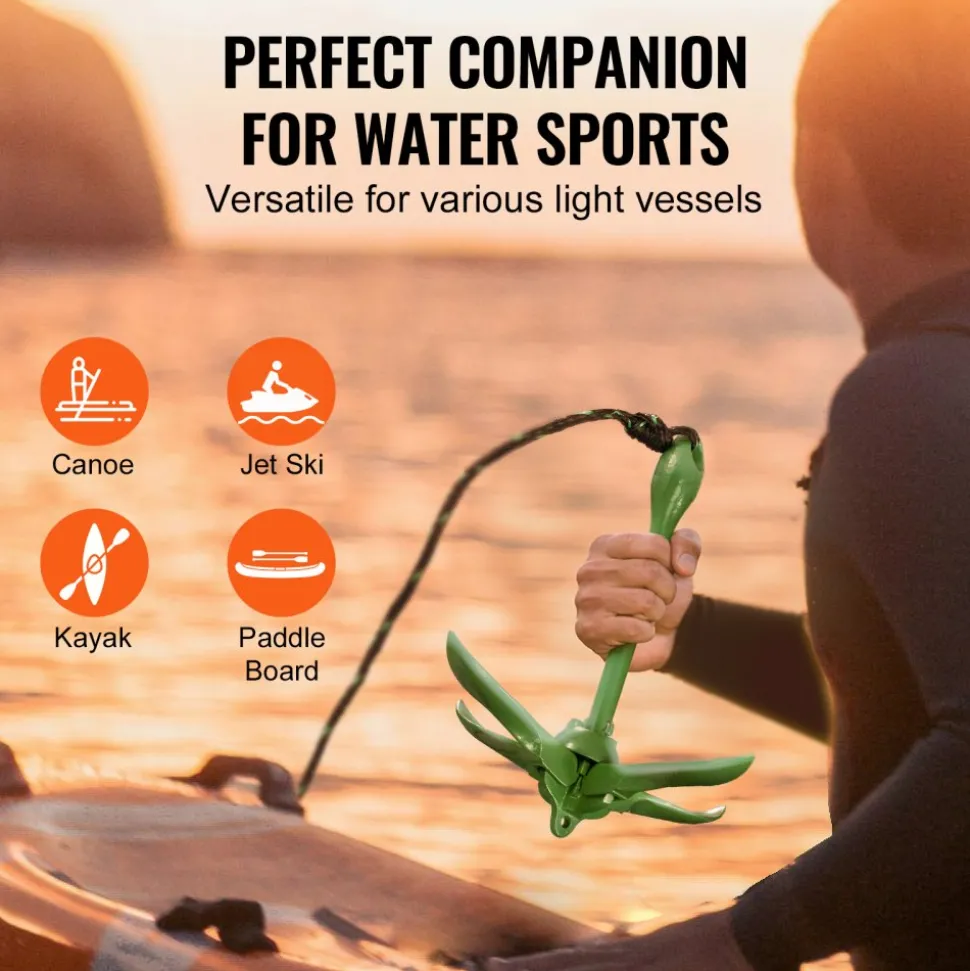 VEVOR Kayak Anchor Kit, 3.5 lb Paddle Board Anchor Kit with 26.2 ft/8 m Rope and Buoy, Folding Small Boat Anchor with Storage Bag and Snap Hook, Kayak Accessories for Kayaks, Small Boats, Canoes