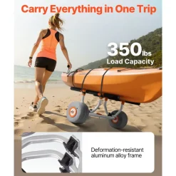 VEVOR Kayak Cart, 350 lbs Load Capacity, Kayak Trolley with 12-inch Inflatable PU Tires & 2 Straps, Assembles & Disassembles Within Seconds, Paddle Board Trolley for Carrying Kayaks and Canoes