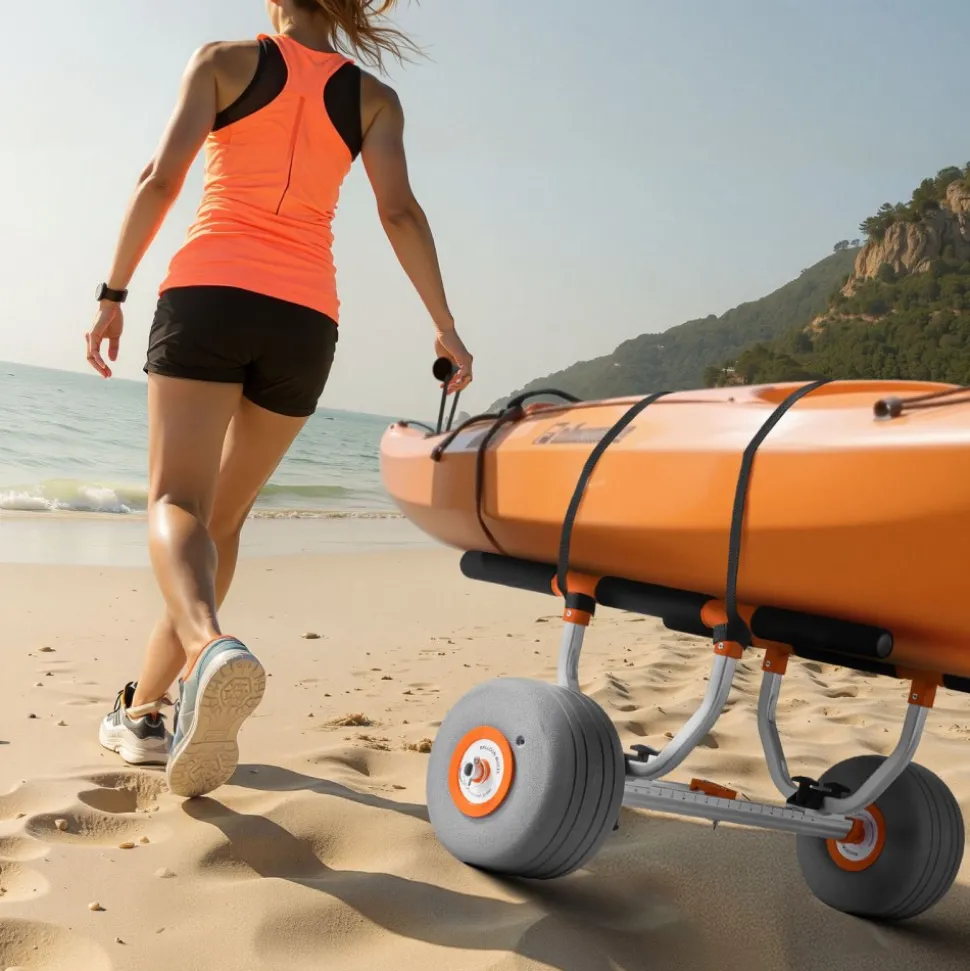 VEVOR Kayak Cart, 350 lbs Load Capacity, Kayak Trolley with 12-inch Inflatable PU Tires & 2 Straps, Assembles & Disassembles Within Seconds, Paddle Board Trolley for Carrying Kayaks and Canoes