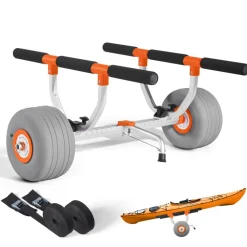 VEVOR Kayak Cart, 350 lbs Load Capacity, Kayak Trolley with 12-inch Inflatable PU Tires & 2 Straps, Assembles & Disassembles Within Seconds, Paddle Board Trolley for Carrying Kayaks and Canoes