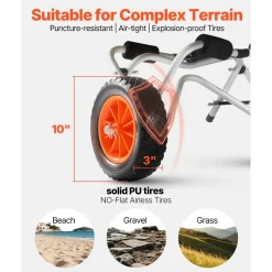 VEVOR Kayak Cart, 250 lbs Load Capacity, Foldable Kayak Trolley with 10-inch Solid Rubber Tires & 1 Ratchet Strap, Paddle Board Trolley for Carrying Kayaks, Canoes, Paddleboards, Float Mats, Jon Boats