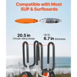 VEVOR Kayak Cart, 150 lbs Load Capacity, Stand Up Paddle Board Trolley with 10-inch Solid Rubber Tires & Kickstands, Paddle Board Carrier with Ratchet Strap for Paddleboard & Surfboard Transport