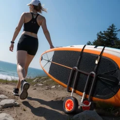 VEVOR Kayak Cart, 150 lbs Load Capacity, Stand Up Paddle Board Trolley with 10-inch Solid Rubber Tires & Kickstands, Paddle Board Carrier with Ratchet Strap for Paddleboard & Surfboard Transport