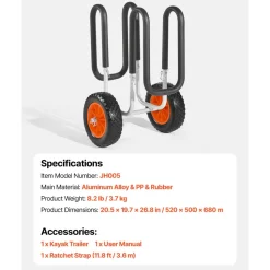 VEVOR Kayak Cart, 150 lbs Load Capacity, Stand Up Paddle Board Trolley with 10-inch Solid Rubber Tires & Kickstands, Paddle Board Carrier with Ratchet Strap for Paddleboard & Surfboard Transport