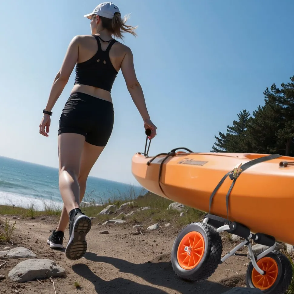 VEVOR Kayak Cart, 200 lbs Load Capacity, Foldable Kayak Trolley with 10-inch Solid Rubber Tires & 1 Ratchet Strap, Paddle Board Trolley for Carrying Kayaks, Canoes, Paddleboards, Float Mats, Jon Boats