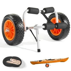 VEVOR Kayak Cart, 200 lbs Load Capacity, Foldable Kayak Trolley with 10-inch Solid Rubber Tires & 1 Ratchet Strap, Paddle Board Trolley for Carrying Kayaks, Canoes, Paddleboards, Float Mats, Jon Boats