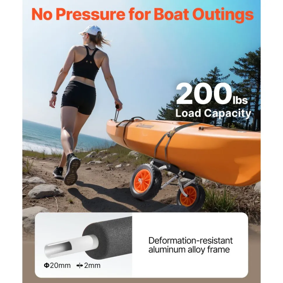 VEVOR Kayak Cart, 200 lbs Load Capacity, Foldable Kayak Trolley with 10-inch Solid Rubber Tires & 1 Ratchet Strap, Paddle Board Trolley for Carrying Kayaks, Canoes, Paddleboards, Float Mats, Jon Boats