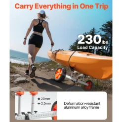 VEVOR Kayak Cart, 230 lbs Load Capacity, Canoe Cart Dolly with 10-inch Solid PU Tires & Kickstand, Assembles & Disassembles Within Seconds, Paddle Board Trolley for Kayaks, Canoes, Paddleboards