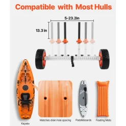VEVOR Kayak Cart, 230 lbs Load Capacity, Canoe Cart Dolly with 10-inch Solid PU Tires & Kickstand, Assembles & Disassembles Within Seconds, Paddle Board Trolley for Kayaks, Canoes, Paddleboards