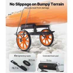 VEVOR Kayak Cart, 330 lbs Load Capacity, Canoe Cart Dolly with 15-inch Solid Rubber Tires & Kickstand, Assembles & Disassembles Within Seconds, Paddle Board Trolley for Kayaks, Canoes, Paddleboards