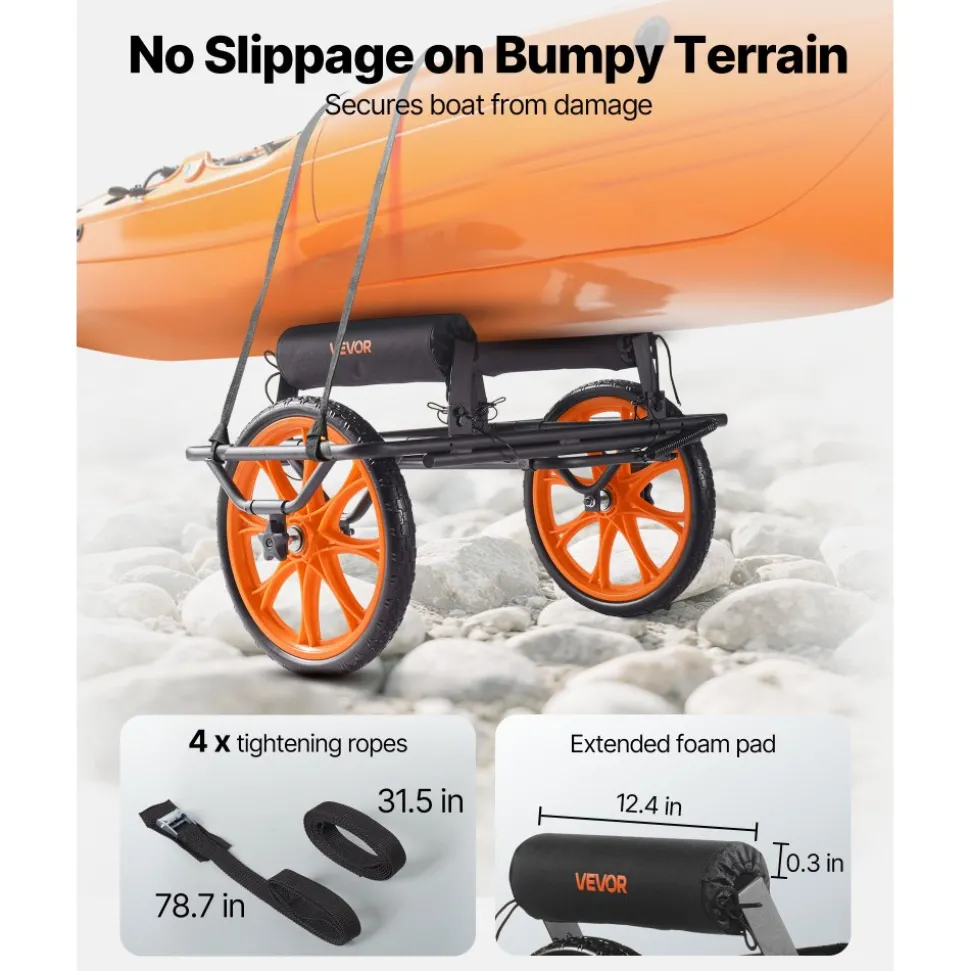 VEVOR Kayak Cart, 330 lbs Load Capacity, Canoe Cart Dolly with 15-inch Solid Rubber Tires & Kickstand, Assembles & Disassembles Within Seconds, Paddle Board Trolley for Kayaks, Canoes, Paddleboards