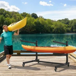 VEVOR Kayak Storage Rack for 2 Kayaks, Holds 175 lbs, Heavy Duty Adjustable Freestanding Stand with Lockable Wheels for Indoor Outdoor Garage Shed Dock, Holder for Canoe, SUP, Surfboard & Paddleboard
