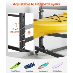 VEVOR Kayak Storage Rack for 2 Kayaks, Holds 175 lbs, Heavy Duty Adjustable Freestanding Stand with Lockable Wheels for Indoor Outdoor Garage Shed Dock, Holder for Canoe, SUP, Surfboard & Paddleboard