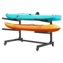 VEVOR Kayak Storage Rack for 2 Kayaks, Holds 175 lbs, Heavy Duty Adjustable Freestanding Stand with Lockable Wheels for Indoor Outdoor Garage Shed Dock, Holder for Canoe, SUP, Surfboard & Paddleboard