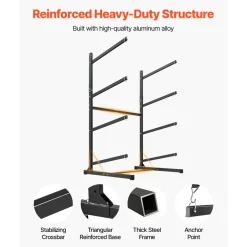 VEVOR Kayak Storage Rack for 4 Kayaks, Holds 220 lbs, Heavy Duty Freestanding Stand for Indoor Outdoor Garage Shed Dock, Storage Rack Stand Holder for Canoe, Small Boat, SUP, Surfboard & Paddleboard