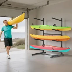 VEVOR Kayak Storage Rack for 4 Kayaks, Holds 220 lbs, Heavy Duty Freestanding Stand for Indoor Outdoor Garage Shed Dock, Storage Rack Stand Holder for Canoe, Small Boat, SUP, Surfboard & Paddleboard