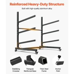 VEVOR Kayak Storage Rack for 3 Kayaks, Holds 200 lbs, Heavy Duty Adjustable Freestanding Stand with Lockable Wheels for Indoor Outdoor Garage Shed Dock, Holder for Canoe, SUP, Surfboard & Paddleboard