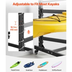 VEVOR Kayak Storage Rack for 3 Kayaks, Holds 200 lbs, Heavy Duty Adjustable Freestanding Stand with Lockable Wheels for Indoor Outdoor Garage Shed Dock, Holder for Canoe, SUP, Surfboard & Paddleboard