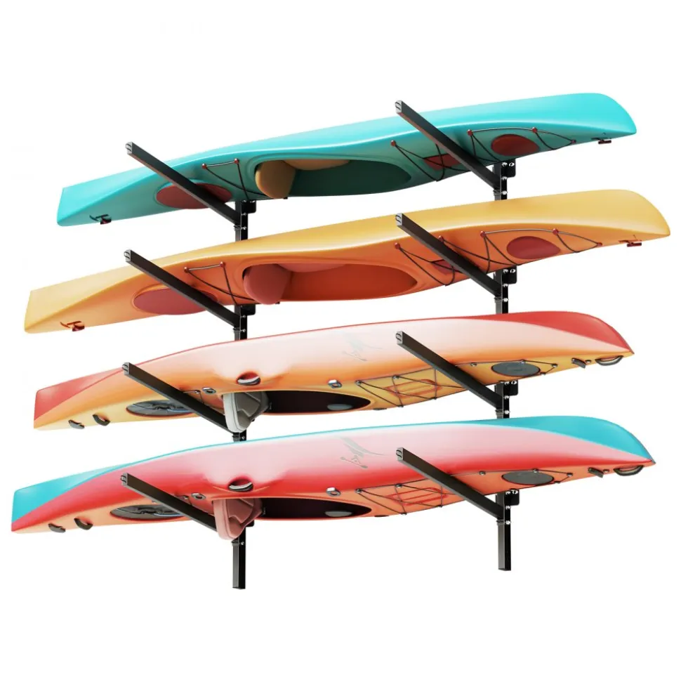 VEVOR Kayak Storage Rack for 4 Kayaks, Holds 300 lbs, Heavy Duty Adjustable Wall Mount Stand for Indoor Outdoor Garage Shed Dock, Storage Holder for Canoe, Small Boat, SUP, Surfboard & Paddleboard
